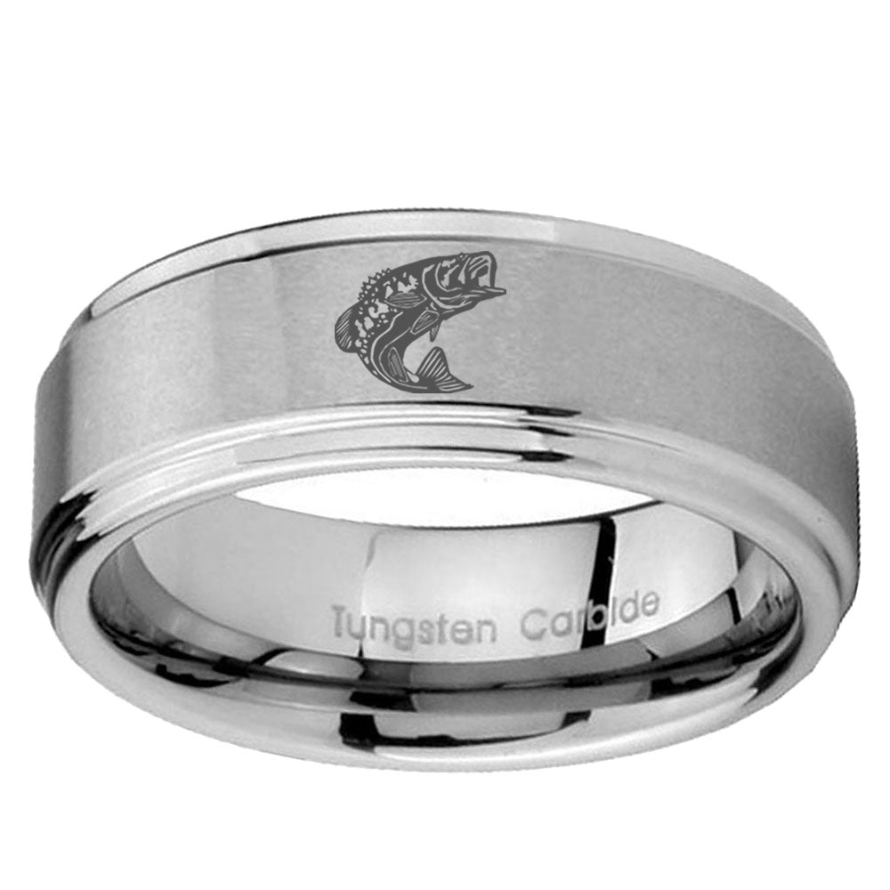 10mm Fishing Step Edges Brushed Tungsten Carbide Men's Wedding Ring
