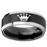 8mm Crown Beveled Edges Brush Black 2 Tone Tungsten Carbide Wedding Band Ring
