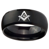 8mm Freemason Masonic Dome Brush Black Tungsten Carbide Engagement Ring
