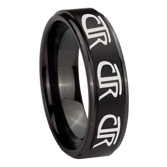 10mm Multiple CTR Step Edges Brush Black Tungsten Carbide Mens Wedding Ring