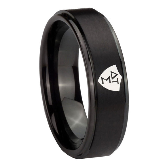 10mm Greek CTR Step Edges Brush Black Tungsten Carbide Custom Ring for Men