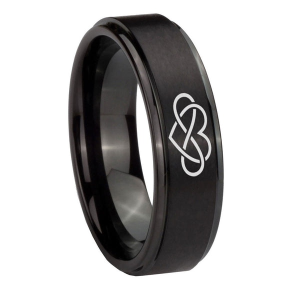 10mm Infinity Love Step Edges Brush Black Tungsten Carbide Engraved Ring