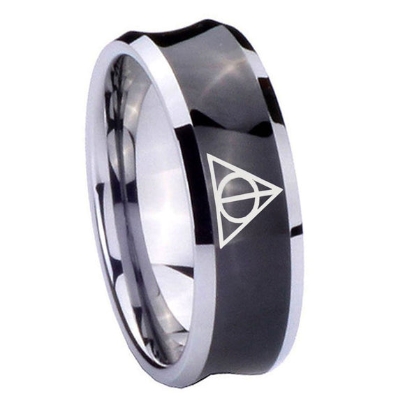 8mm Deathly Hallows Concave Black Tungsten Carbide Men's Band Ring