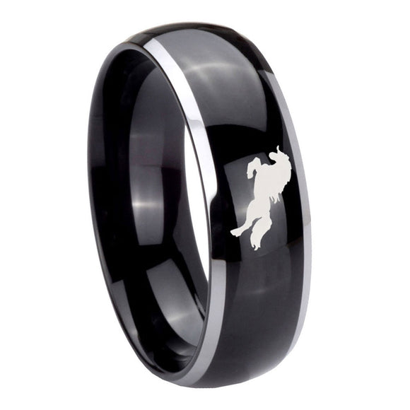 10mm Horse Dome Glossy Black 2 Tone Tungsten Carbide Mens Wedding Ring