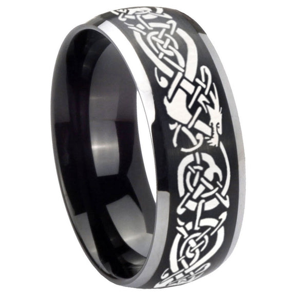 8mm Celtic Knot Dragon Dome Brushed Black 2 Tone Tungsten Men's Band Ring