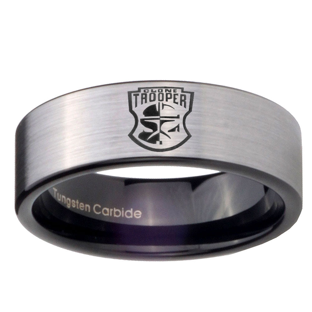 8mm Clone Trooper Pipe Cut Brushed Silver Tungsten Personalized Ring