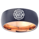 10mm Fire Department Dome Tungsten Rose Gold Mens Ring Engraved