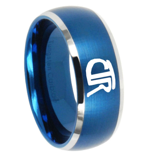 10mm CTR Dome Brushed Blue 2 Tone Tungsten Carbide Wedding Bands Ring