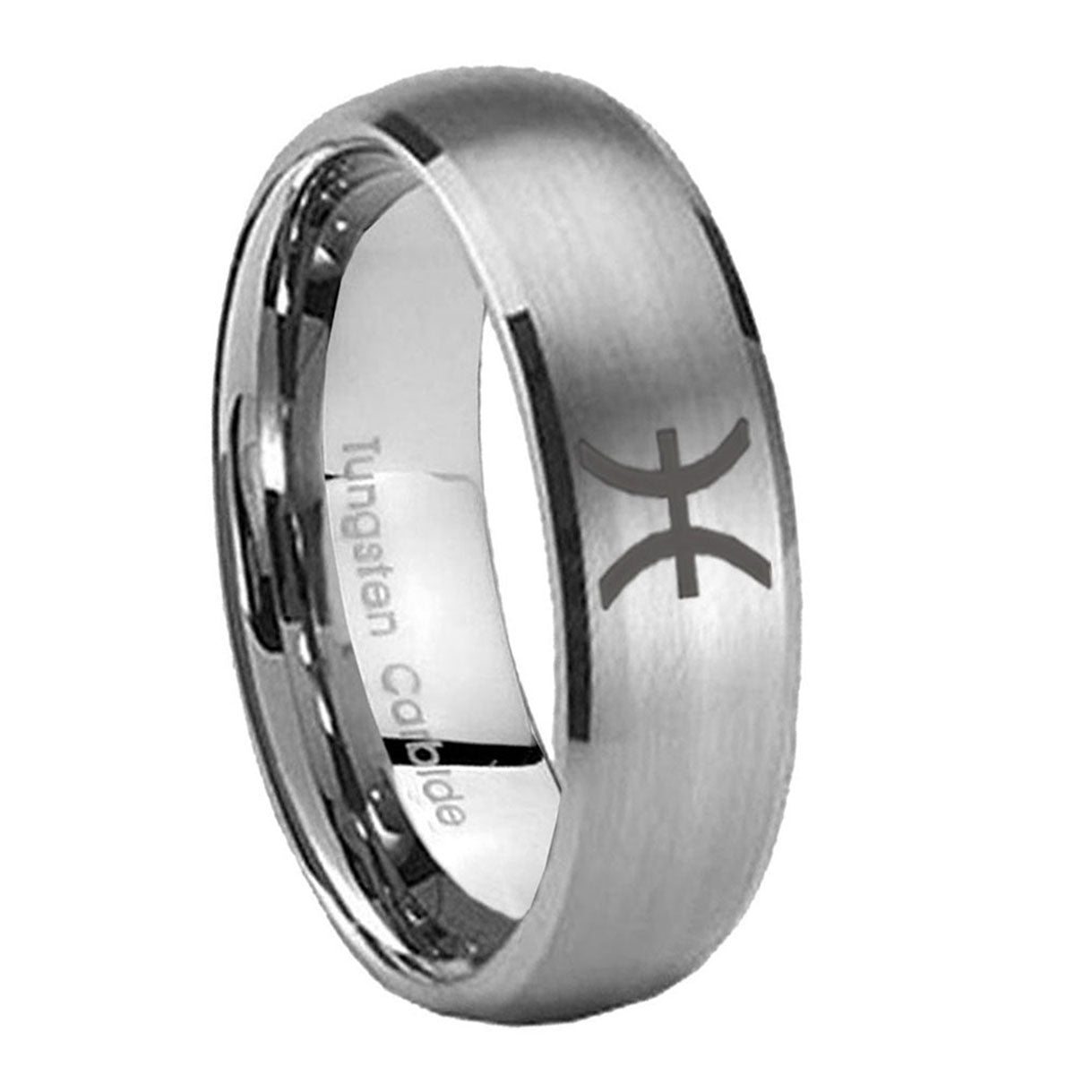 8MM Pisces Zodiac Dome Brushed Gray Tungsten Promise Ring For Him