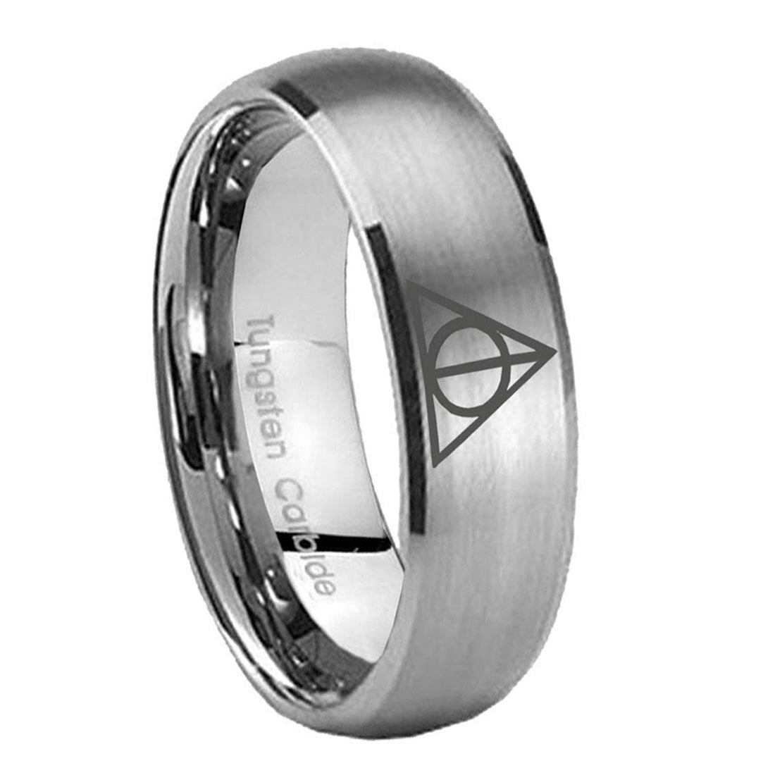 8MM Deathly Hallows Dome Brushed Gray Tungsten Mens Wedding Rings