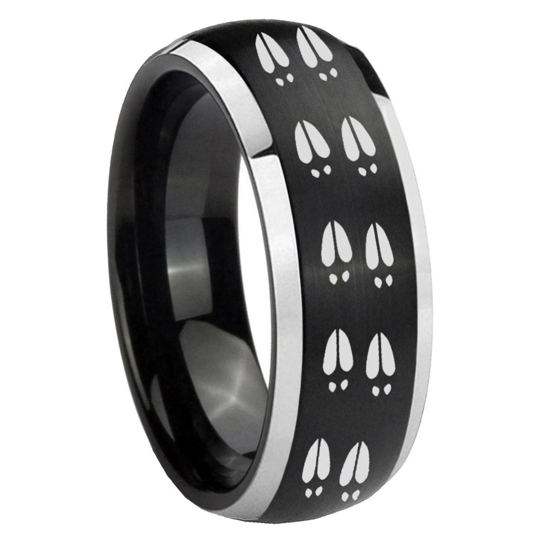8mm Deer Tracks Dome Brushed Black 2 Tone Tungsten Ring