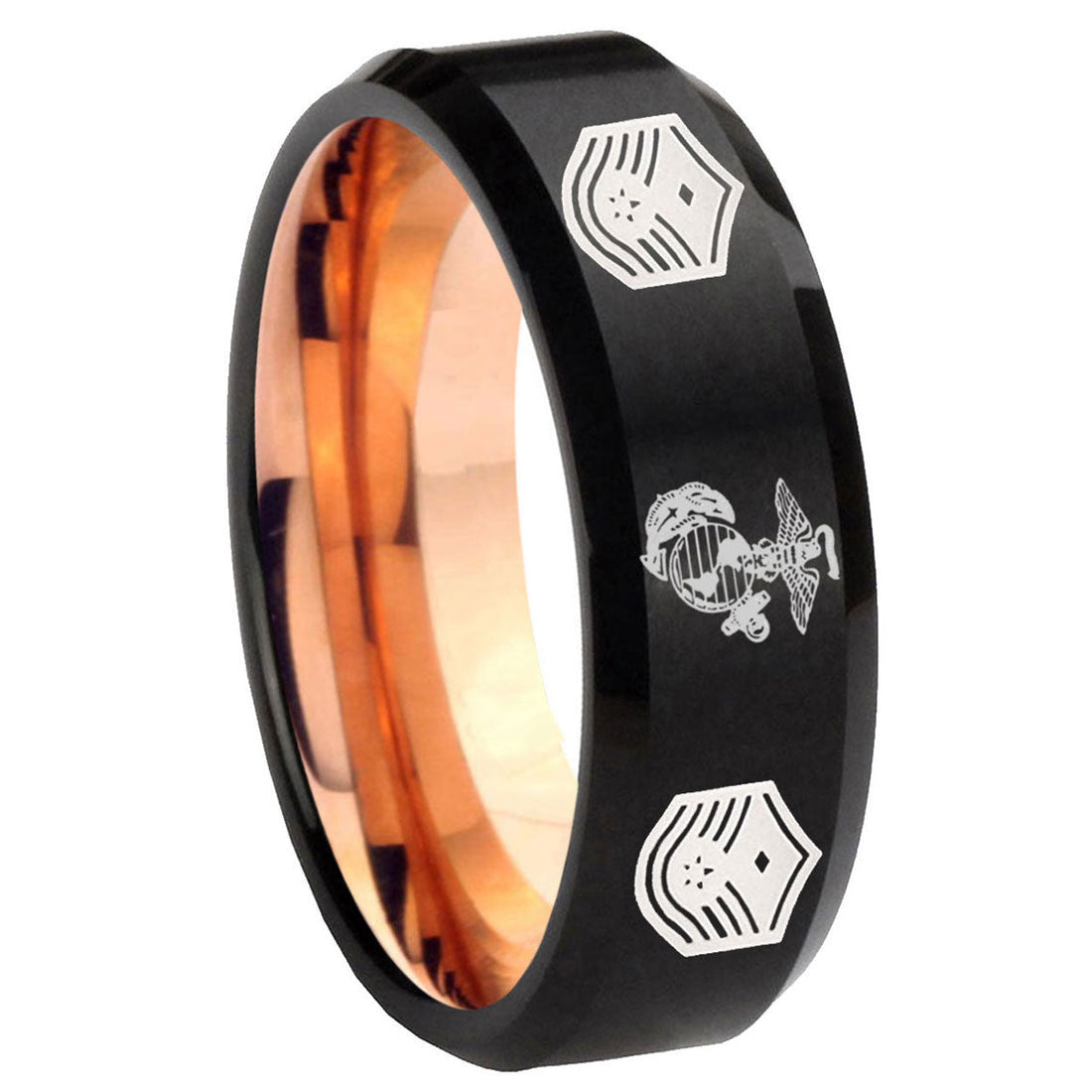 8MM Marine Chief Master Sergeant Beveled Rose Gold Black Tungsten Ring