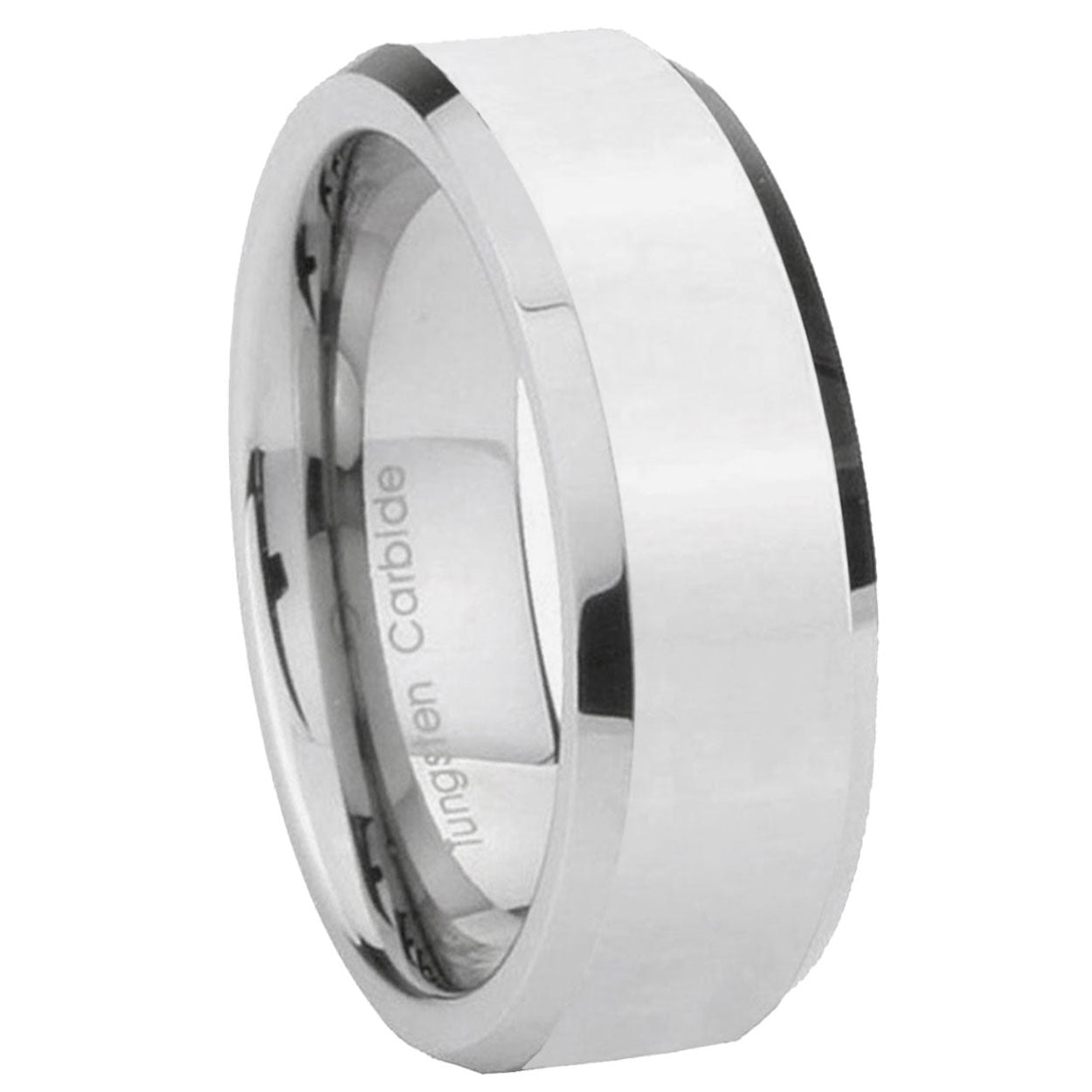 Beveled Edge High Polish Silver Tungsten Rings