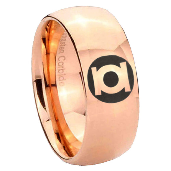 8mm Green Lantern Dome Polish Rose Gold Women's Tungsten Wedding Bands