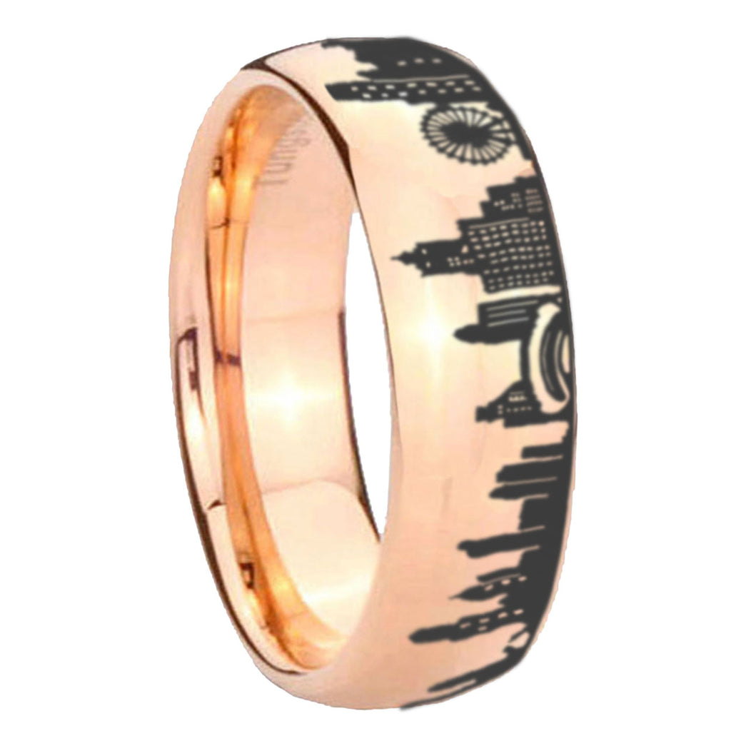Chicago City Dome Polish Rose Gold Tungsten Mens Wedding Ring