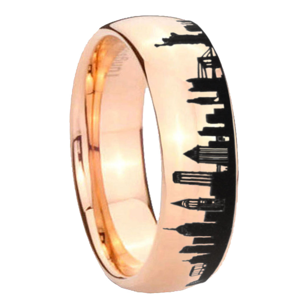 NY New York City Dome Polish Rose Gold Tungsten Ring