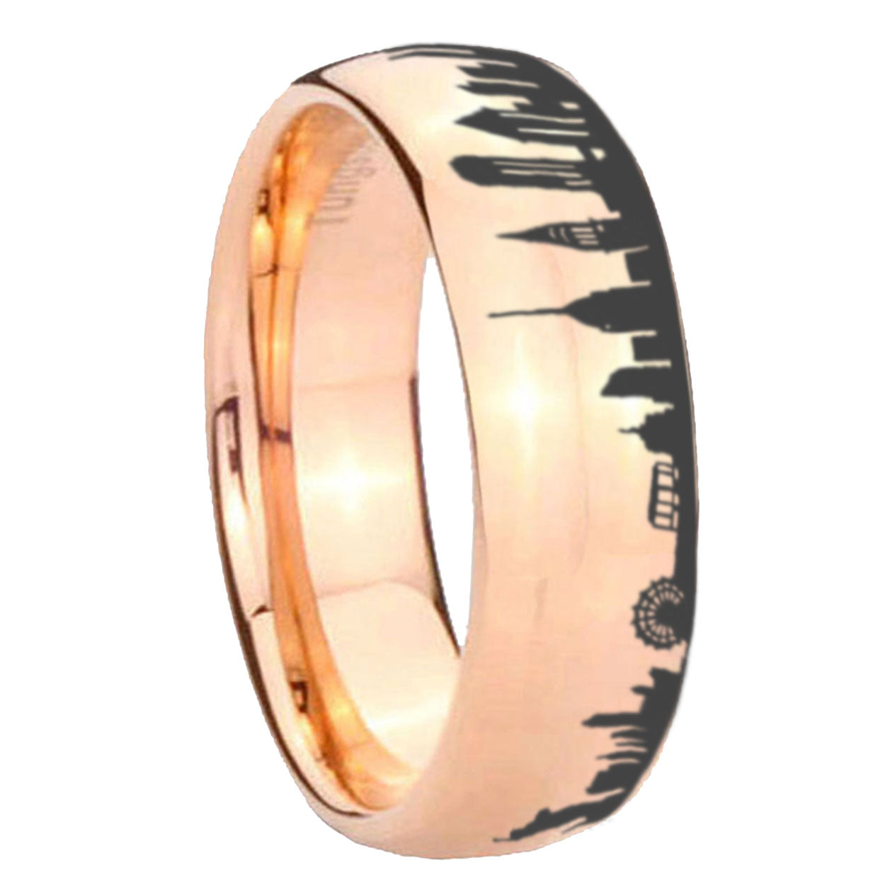 8MM NY New York City Dome Polish Rose Gold Tungsten Ring