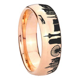 8mm LA Las Vegas City Dome Polish Rose Gold Tungsten Mens Wedding Rings