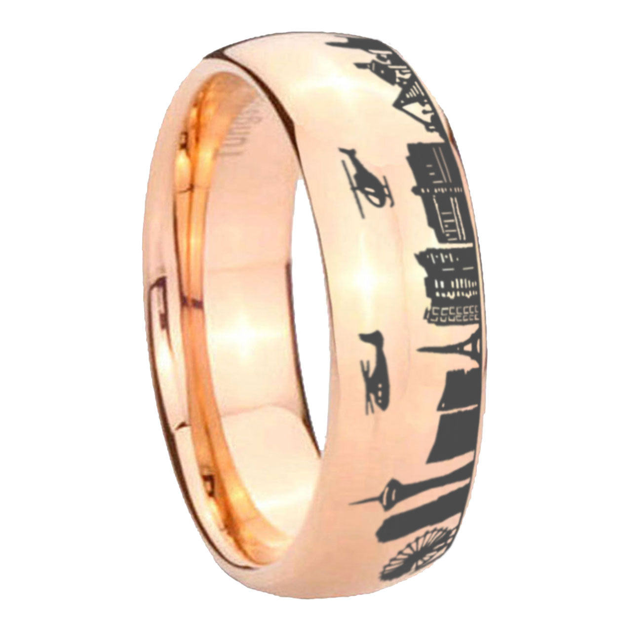 8MM LA Las Vegas City Dome Polish Rose Gold Tungsten Ring