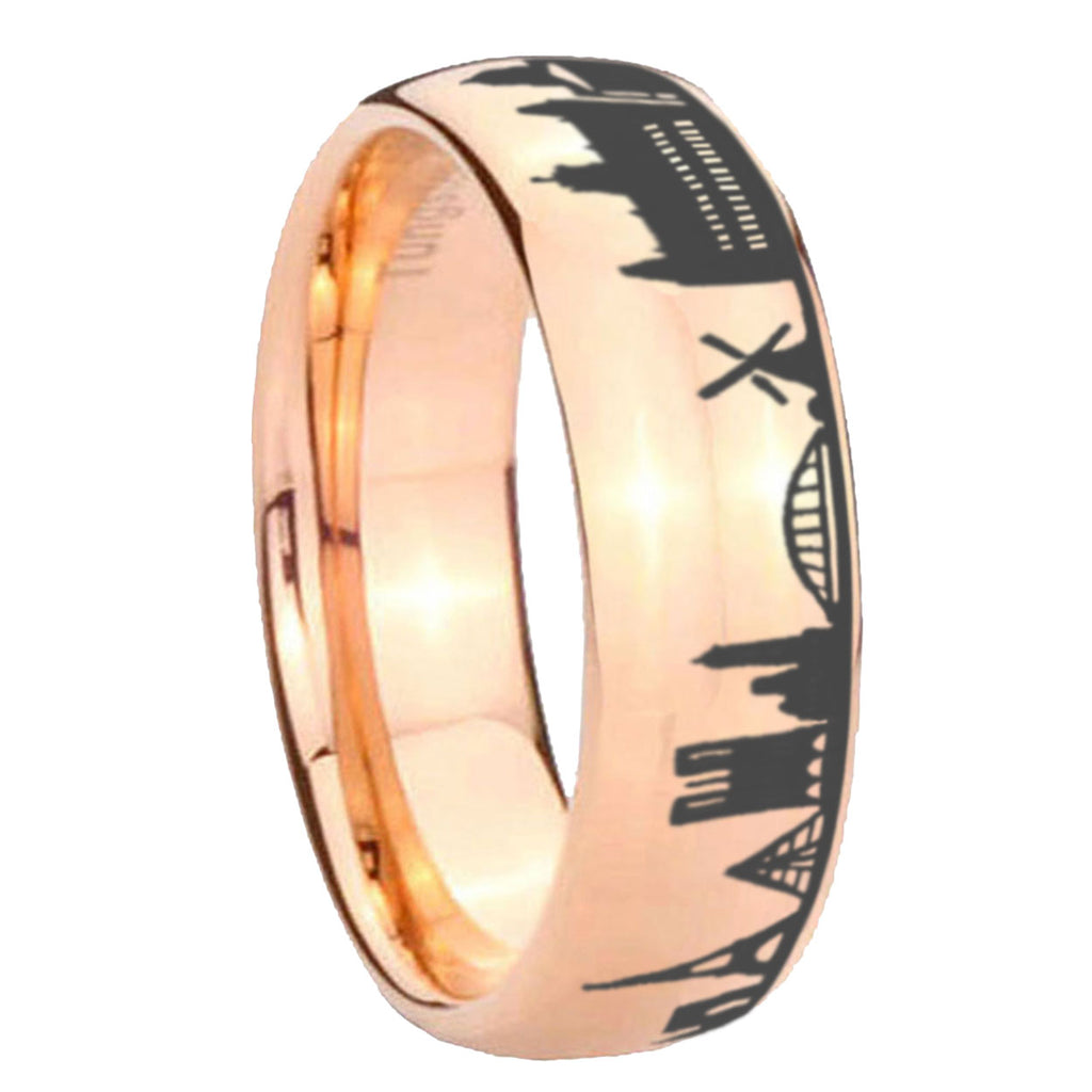 France Paris City Dome Polish Rose Gold Tungsten Ring
