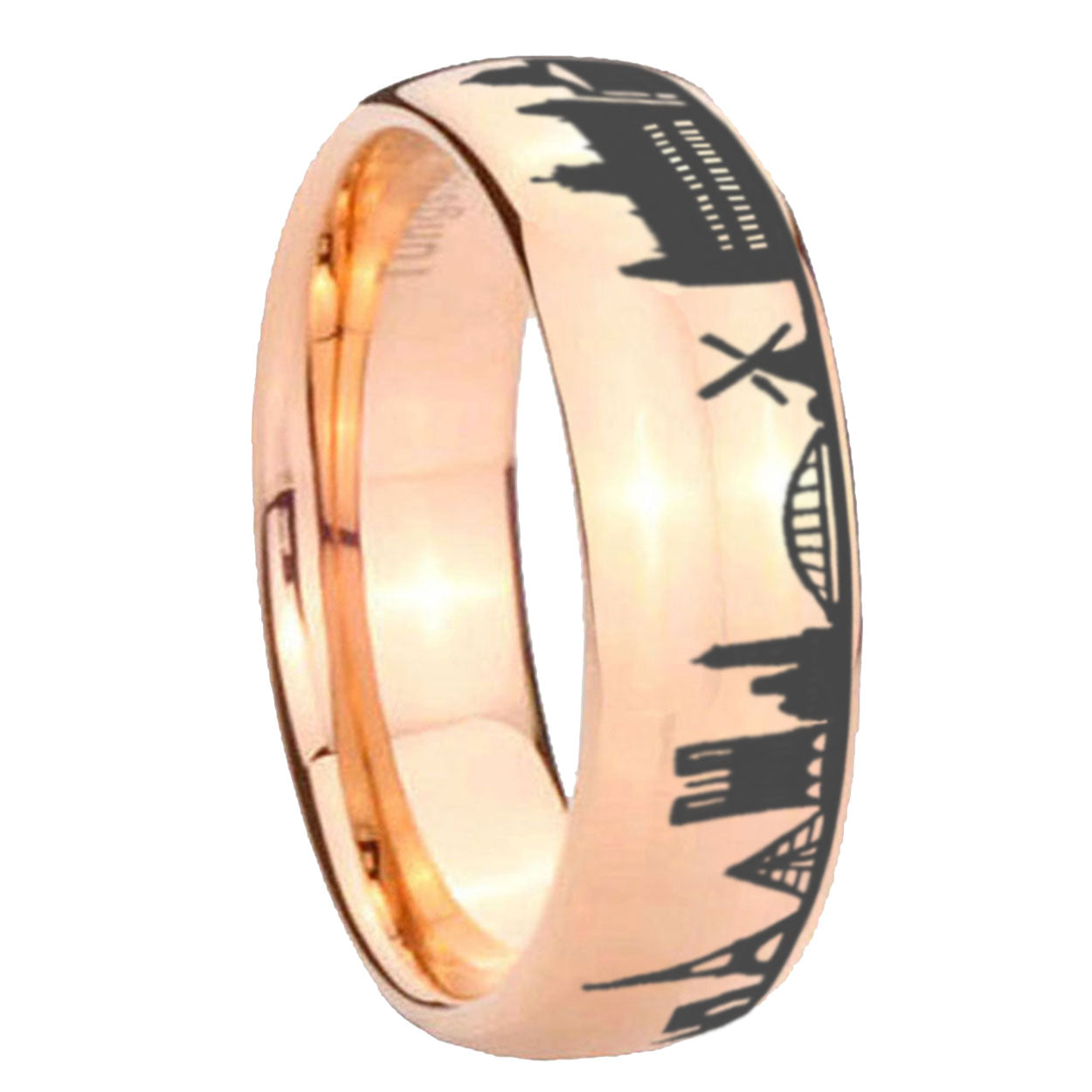 France Paris City Dome Polish Rose Gold Tungsten Ring