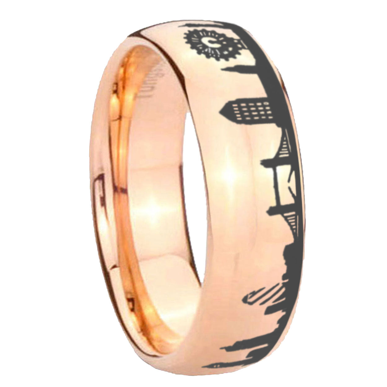 8MM UK London City Dome Polish Rose Gold Tungsten Mens Ring