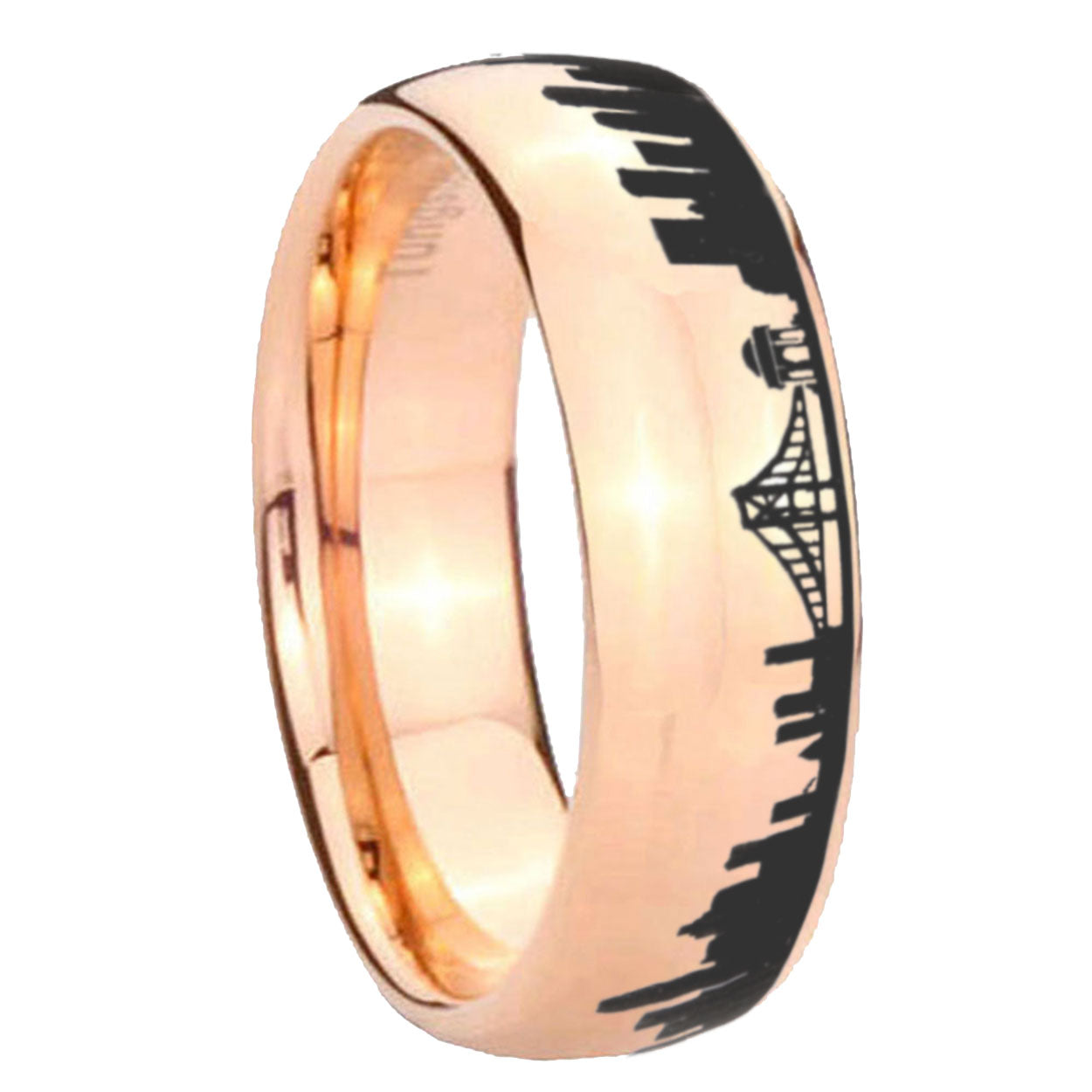 CA San Francisco City Dome Polish Rose Gold Tungsten Ring