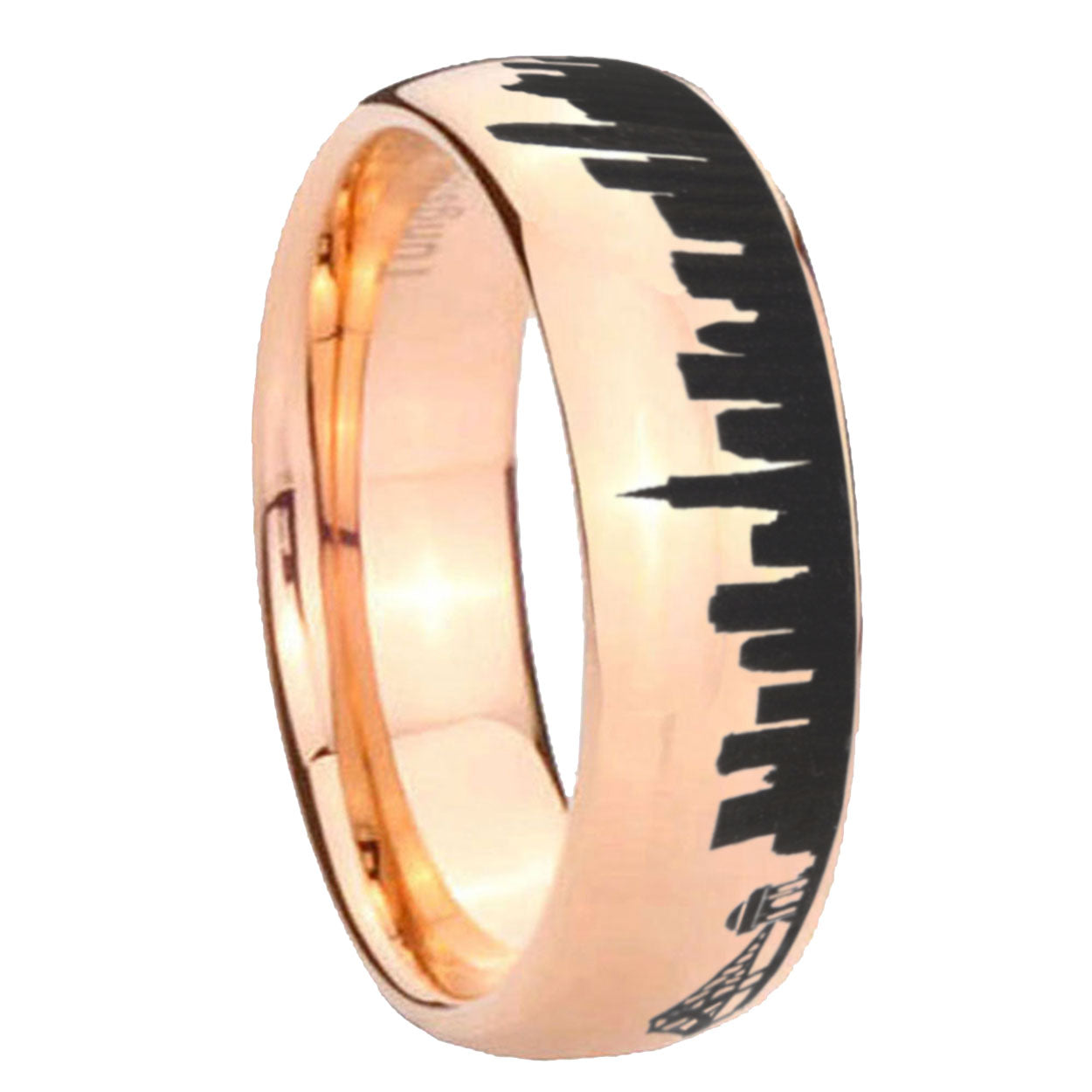8MM CA San Francisco City Dome Polish Rose Gold Tungsten Ring