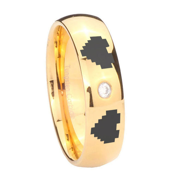 8mm-Zelda-Heart-Dome-Gold-Tungsten-Carbide-CZ-Wedding-Band-Mens