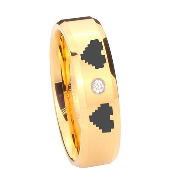 8mm-Zelda-Heart-Beveled-Edges-Gold-Tungsten-Carbide-CZ-Wedding-Engraving-Ring