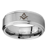 10mm-Freemason-Masonic-Step-Edges-Brushed-Tungsten-Carbide-Engraved-Ring