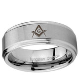 5, 8mm Freemason Masonic Step Edge Brushed Tungsten Ring