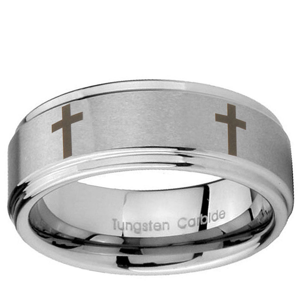 5mm Crosses Step Edges Brushed Silver Tungsten Men Bands