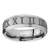 5, 8mm Roman Numeral Step Edge Brushed Tungsten Ring
