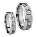 Roman Numeral Step Edges Brushed Tungsten Mens Band Set