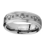 8mm-Irish-Claddagh-Step-Edges-Brushed-Tungsten-Carbide-Custom-Ring-for-Men