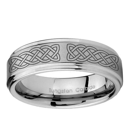 5mm Celtic Knot Step Edges Brushed Silver Tungsten Ring