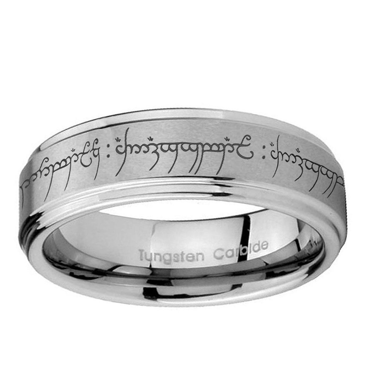 5mm Lord Of The Ring Step Edge Brushed Silver Tungsten Ring