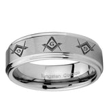 5, 8mm Master Mason Masonic Step Edge Brushed Tungsten Carbide Mens Bands Ring