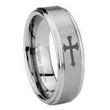10mm-Christian-Cross-Step-Edges-Brushed-Tungsten-Carbide-Rings-for-Men