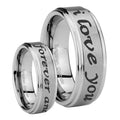 10mm I Love You Forever and ever Step Edges Brushed Tungsten Wedding Band Mens