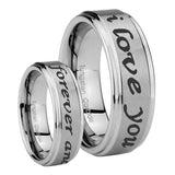 8mm I Love You Forever and ever Step Edges Brushed Tungsten Mens Engagement Band