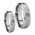 Kanji Love Step Edges Brushed Tungsten Mens Set Rings