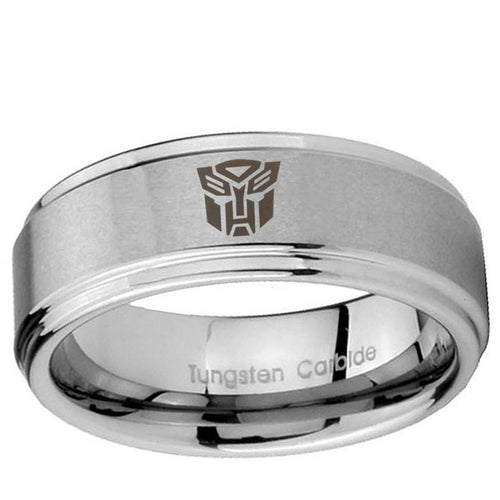 10mm Transformers Autobot Step Edge Brushed Tungsten Custom Ring for Men