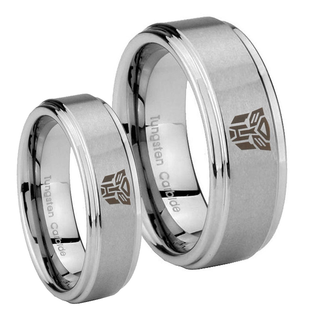 Transformers Autobot Step Edges Brushed Tungsten Bridal Set Ring