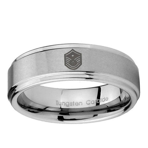 10mm Chief Master Sergeant Vector Step Edge Brushed Tungsten Rings for Men