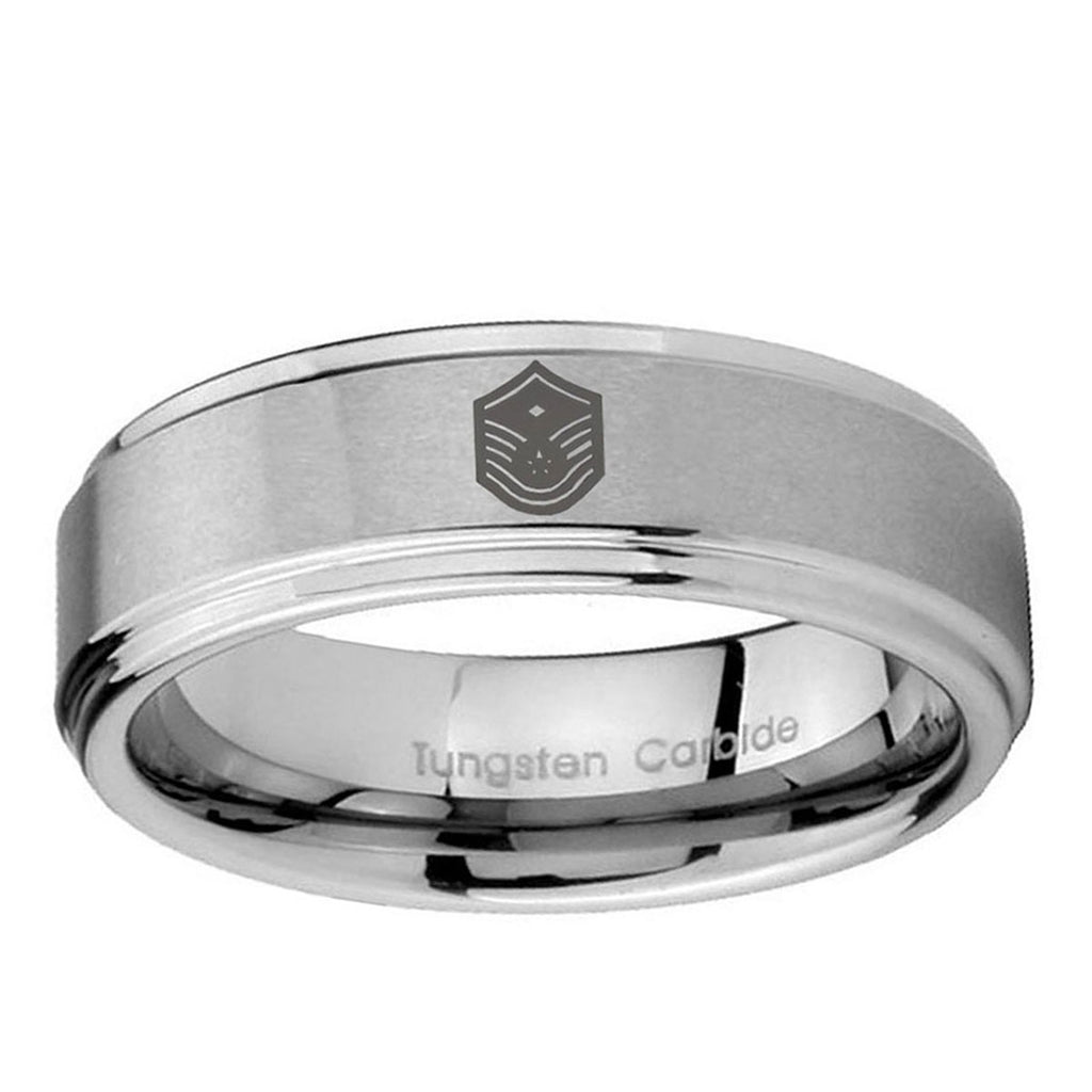 5mm Chief Master Sergeant Vector Step Edge Silver Tungsten Band