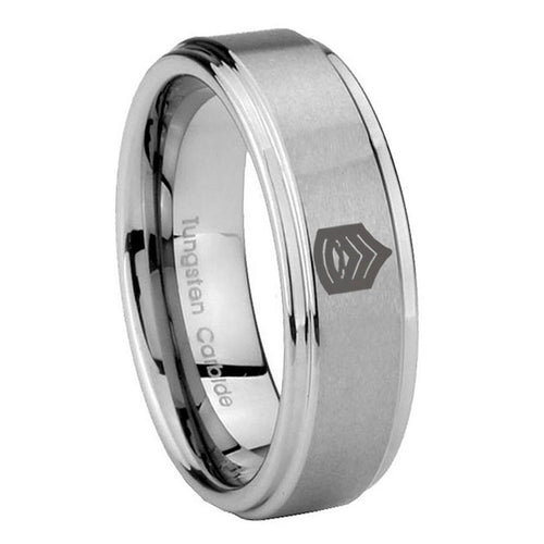 10mm Army Sergeant Major Step Edges Brushed Tungsten Carbide Promise Ring
