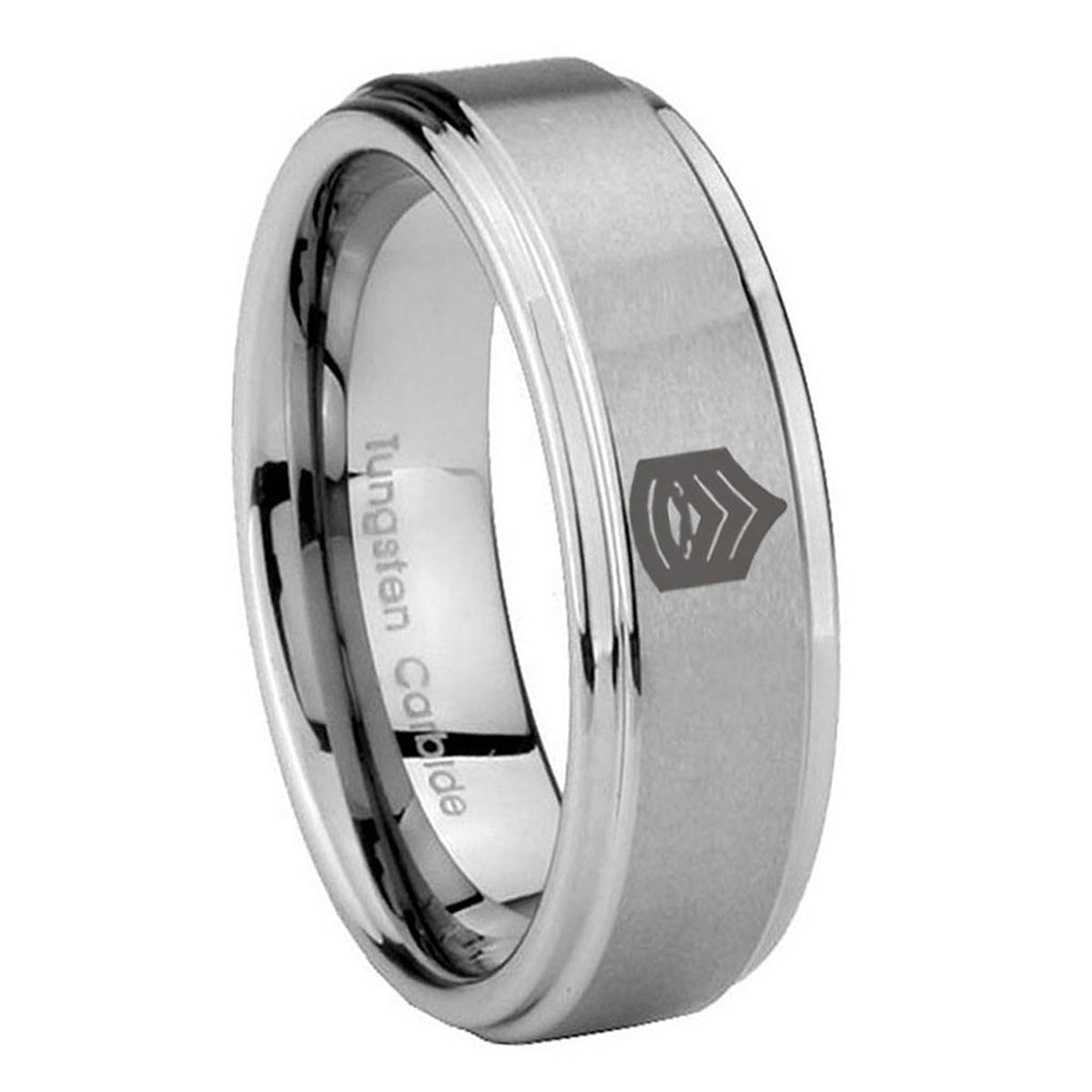 8mm Army Sergeant Major Step Edge Silver Tungsten Band