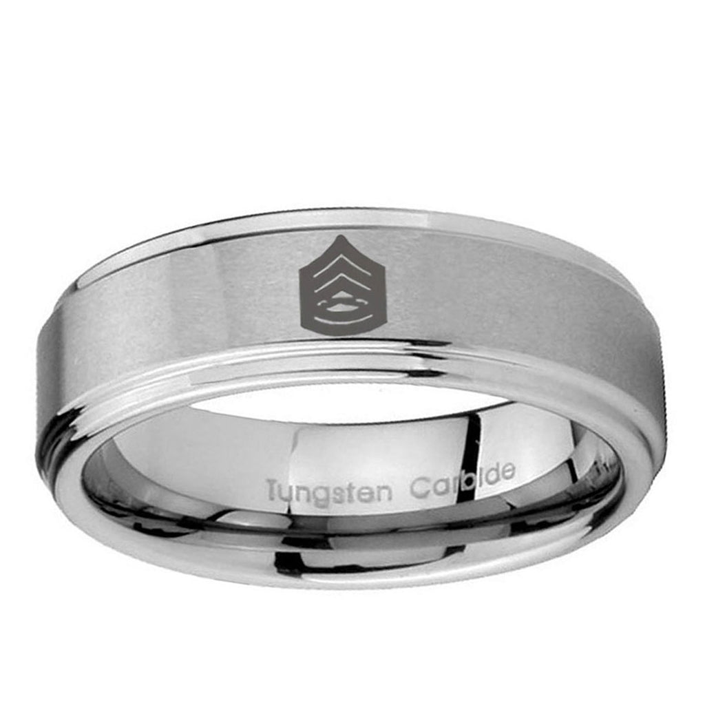 5mm Army Sergeant Major Step Edge Silver Tungsten Band